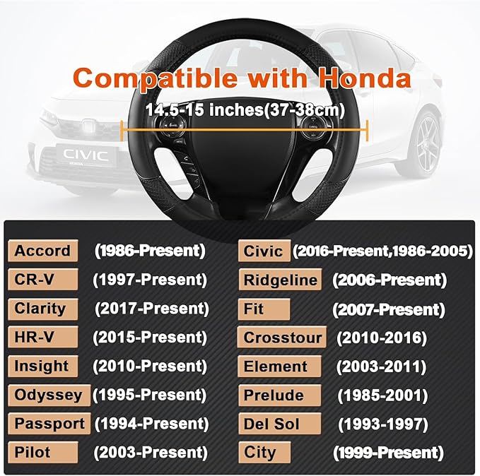 GIANT PANDA Microfiber Leather Steering Wheel Cover for Honda Accord,Civic,CR-V,HR-V,Pilot(Diamond-Pattern-Black-Standard Siz