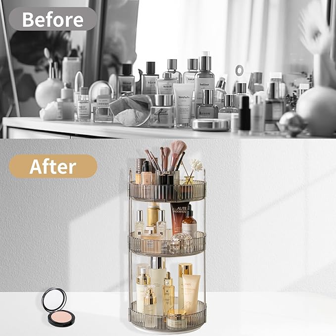 Asayuee 360 Rotating Makeup Organizer,3 Tier Large Capacity Make Up Organizers and Storage,Skincare Perfume Vanity Organizers