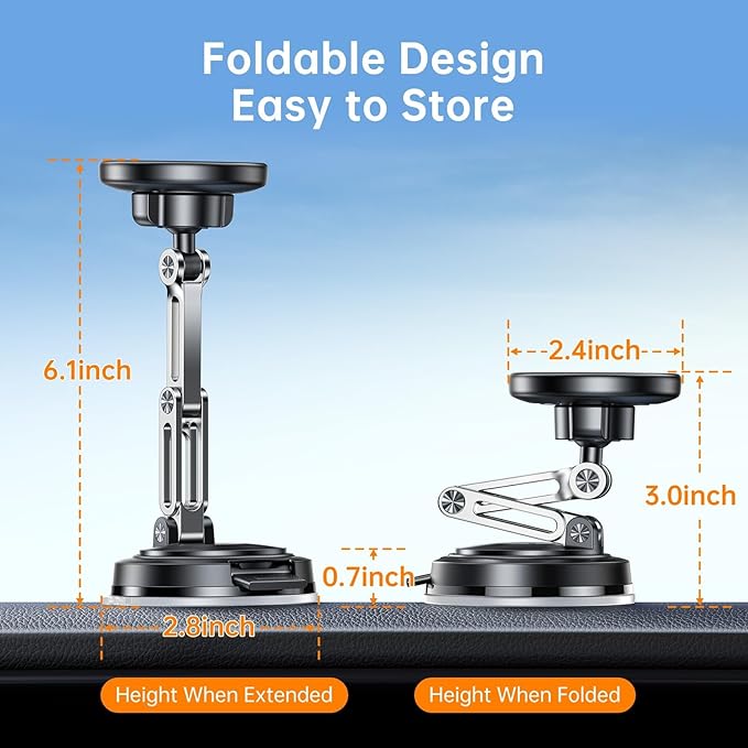 SYNCWIRE for MagSafe Car Mount [3-Axis Adjustable], Vacuum Magnetic Phone Holder with Replaceable Suction Cup Dashboard/Windshield, 360° Rotation & Foldable, for iPhone 17-12 Pro Max Plus