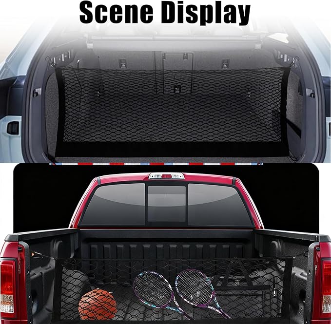 Heavy Duty Envelope Cargo Net, Stretchable Trunk Organizer with Metal Hooks, Adjustable Storage Net for SUV Car Compatible wi