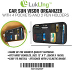 Car Sun Visor Organizer with 4 Pockets and 2 Pen Holders