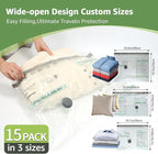Vacuum Bags for Travel with Rechargeable air Pump, 3 Sizes Vacuum Seal Bags for Clothing, Space-Saving Compression Storage Ba