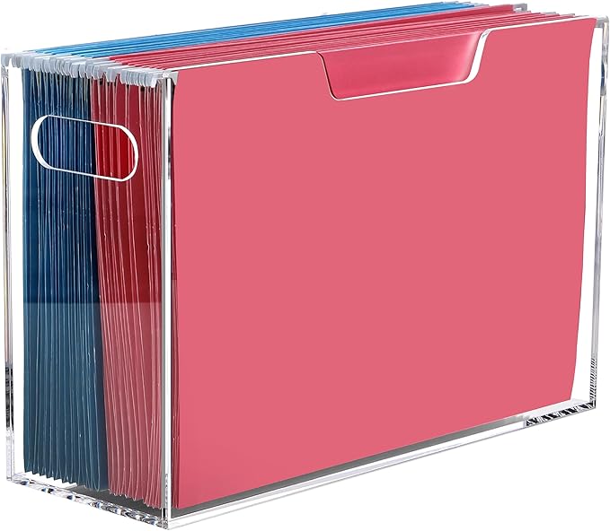 DINGHUO Legal Size File Organizer, Acrylic Protable Hanging File Organizer with Handles, Clear Storage File Folder Holder Fil