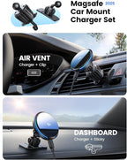 Lamicall 15W for QI2 Magsafe Car Mount Charger - 【RGB LED】360° Wireless Car Phone Holder Vent Dashboard, HandsFree Magnetic Phone Holder for Car Charging for iPhone 17 Air Pro Max Plus 16 15 14 13 12