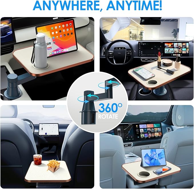 Car Tray& Car Desk for Laptop,Dual 360° Rotating,Anti Slip Leather Surface,Steering Wheel Tray,Car Accessories- Compatible with Tesila Model Y/3/S, Forrd F150/Explorer/Maverick/Most Vehicles (White)