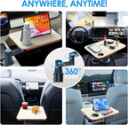 Car Tray& Car Desk for Laptop,Dual 360° Rotating,Anti Slip Leather Surface,Steering Wheel Tray,Car Accessories- Compatible with Tesila Model Y/3/S, Forrd F150/Explorer/Maverick/Most Vehicles (White)