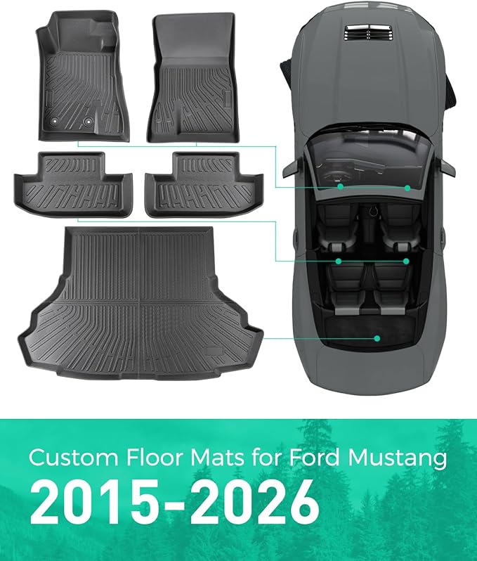 CARxion® for Ford Mustang Floor Mats & Cargo Liner (2015-2024 2025 2026, 5PCS Full Set, Not for Mach-E)