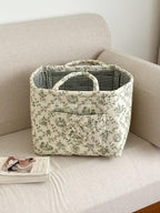 Storage Basket Boho Fabric Large Collapsible Floral Laundry Nursery Hamper Portable Folding Storage for Clothes Toys (Vine-Gr