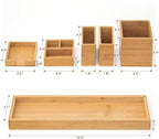 Bamboo Vanity Tray, 6-Piece Bathroom Countertop Vanity Tray Set, Makeup Kitchen Desk Organizer and Storage - Holds Small Item