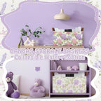 Boao 3 Pcs Purple Floral Storage Bin Wildflowers Collapsible Large Storage Baskets for Gifts Canvas Laundry Basket Foldable B