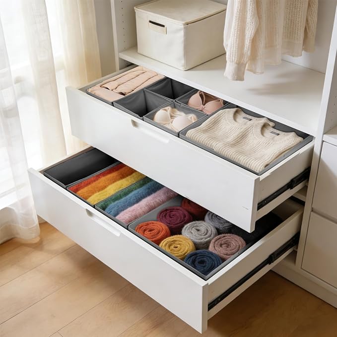 Drawer Organizer Clothes, 16 Pack Dresser Organizer Bins, Foldable Closet Organizers and Storage Fabric Dresser Bins, Shallow