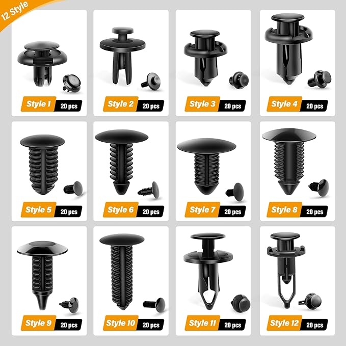 GOOACC 240PCS Bumper Retainer Clips Car Plastic Rivets Fasteners Push Retainer Kit 12 Popular Sizes Auto Push Pin Rivets Set 