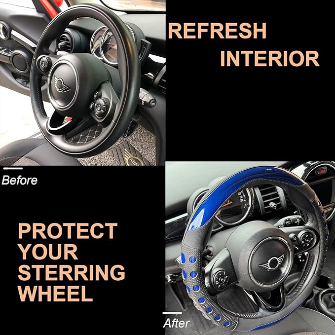 PINCTROT Large Size Race Grip Steering Wheel Cover, Anti Slip Silicone Perforated Design with Soft Touch Padding, Enhanced Grip for Sporty Driving 15.5-15.75 Inch (Racing Blue)