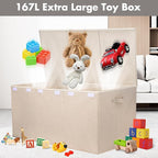 Extra Large Toy Box 167L, Sturdy Toy Storage Chest Organizer Bin Baskets with 2 Removable Divider for Boys, Girls, Kids, Nurs
