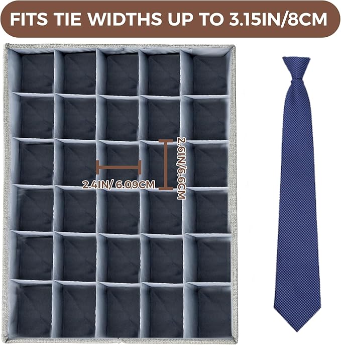 PINGMIC Gray Sock Organizer Divider 3 Pack with Lid - 30 Cell Foldable Closet Storage, Tie Organizer For Men Boxes for Socks,