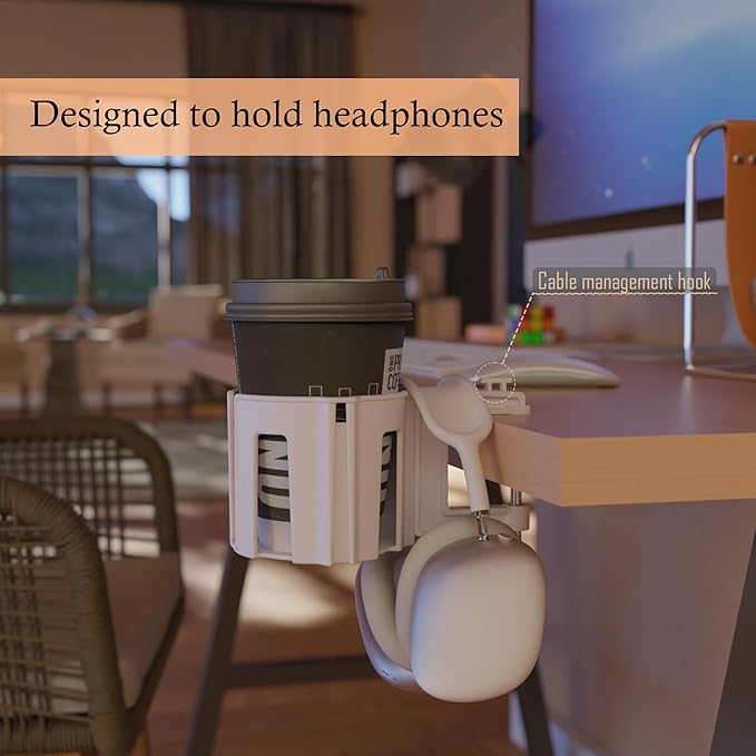 Original Large Desk Cup Holder Clamp – Cup-Holster, The Anti-Spill Cup Holder for Table, Office & Gaming – Multi-Directional 