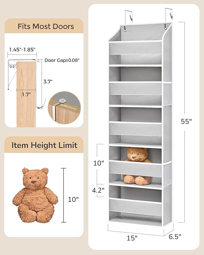 ULG 2-Pack Over-The-Door Organizer 5 Tiers, – Hanging Storage Organizer with 4 Mesh Side Pockets,Space Saving Closet Door Org