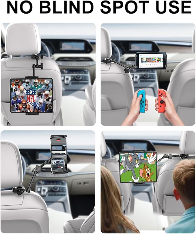 Car Headrest Tablet Holder - Metal Magic Arm, Car ipad Holder Backseat Kids with Universal Metal Clamp, Tablet Headrest Mount for iPad Pro 12.9 Air, Galaxy Tab, iPhone16, 5.5-15.6" Devices