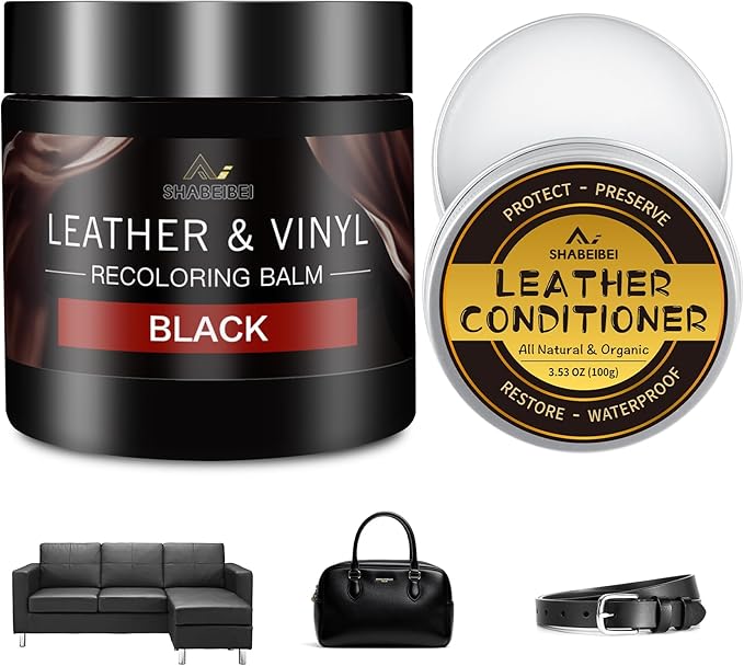 Leather Recoloring Balm with 100ml Mink Oil, Black Leather Repair Kit and Scratch Remover for Furniture, Car Seats, Sofas, Dy