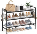 VILICK 3 Tier Shoe Rack 33" Wide Metal Shoe Organizer Long Shoe Storage with 4 Side Hooks Sturdy Shoes Shelf for Front Door E