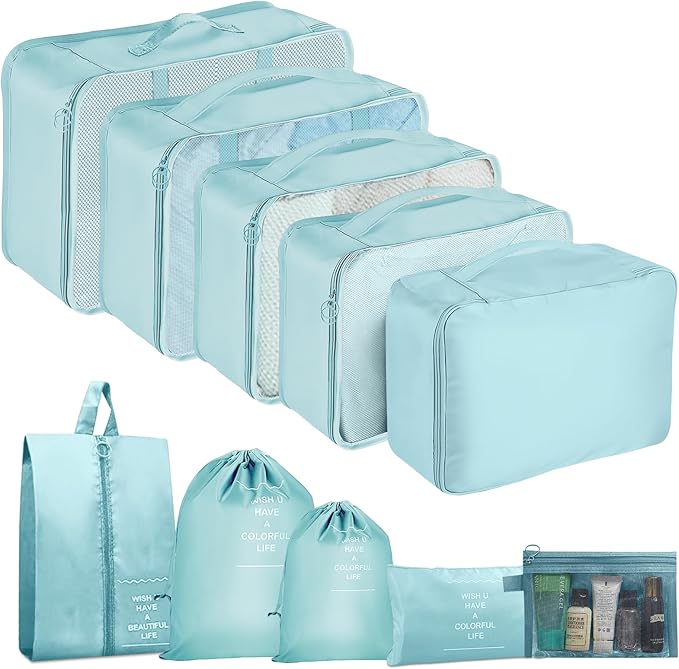 Packing Cubes for Travel - 10 Set Luggage Organizer Bags for Family, Mesh Breathable Travel Packing Cubes for Suitcases Durab