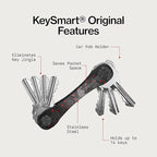 KeySmart Original Key Holder - Compact Key Organizer for Key Chain, Minimalist Clutter-Free EDC Keychains Key Ring, Red Forge