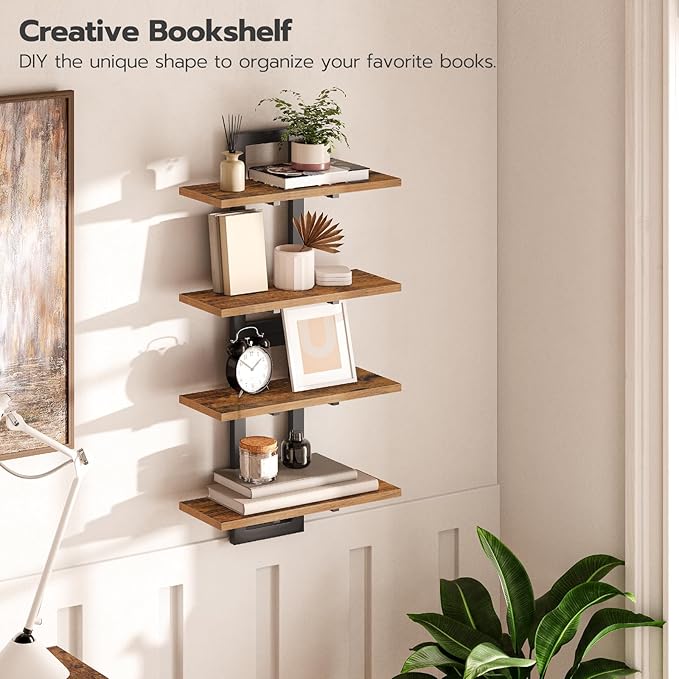 HOOBRO Floating Shelves, 15 Inch Wall Shelf Set of 2, Wall Mounted Storage Shelves 2-Tier, Hanging Bathroom Shelves, for Livi