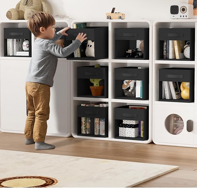 DIMJ Cube Bins, 6 Packs Fabric Storage Cubes with Clear Window, Storage Bins with Handles, Storage Baskets for Organizing Liv