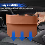 Car Cup Holder, Auto Front Seat Organizer, Multifunctional Cup Drink Holders with PU Leather Cover, Gap Filler Storage Box Coin Bucket Console Side Pocket Cell Mobile Phone Holder (Brown)
