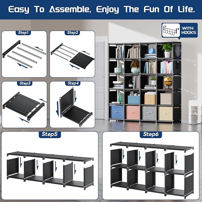 Mavivegue 20 Cube Book Shelf, Storage Organizer, Large DIY Bookcase, Metal Cube Bookshelf, Cubbies Closet Storage Organizer S