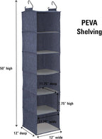 Household Essentials Hanging Cotton Blend Closet Organizer with 6 Storage Shelves, Denim