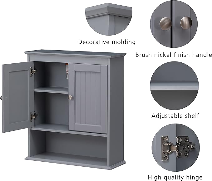 Spirich Bathroom Wall Cabinet, Wall Mounted Medicine Cabinet Organizer, Over The Toilet Storage Cabinet with Doors and Shelve
