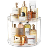 LAMU Rotating Makeup Organizer for Vanity, 10.6in 2 Tier Lazy Susan Turntable Stackable Spinning Skincare Organizer Cosmetic 