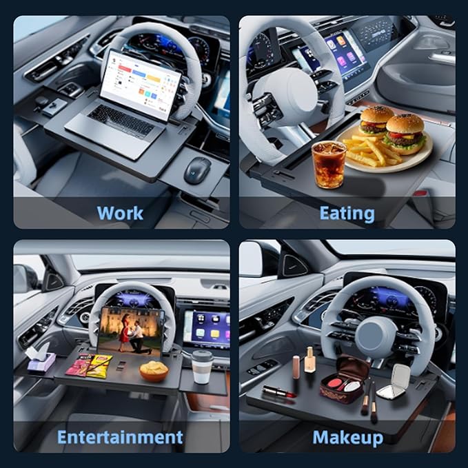 JFX Steering Wheel Tray, Car Food Tray, Car Desk for Laptop, Multipurpose Car Table for Eating & Work, Adjustable Car Tray for Laptop, Eating Food, Writing – Universal Fit for Most Vehicles