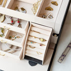 Vlando Jewelry Box Organizer for Girls Women, Large Baroque Jewelry Holder Organizer with Mirror, 3 Drawers for Bracelets, Ea