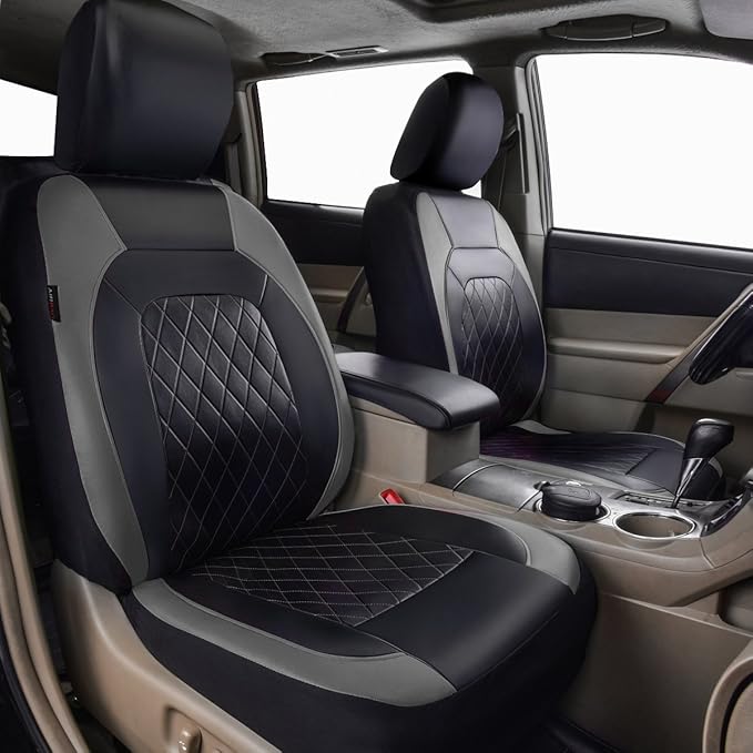 Universal Deluxe Pu Luxury Vinyl Faux Leather Car Seat Covers Full Set, Airbag Compatible, Breathable, Fit for Most Sedans, V