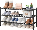 viewcare 3-Tier Long Black Shoe Rack, Bamboo Wood Shoe Rack for Closet, Entryway & Hallway, Stackable | Functional | Sturdy