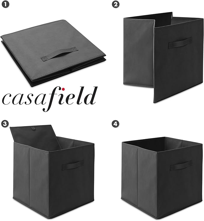 Casafield Set of 6 Collapsible Fabric Cube Storage Bins, Black - 13" Foldable Cloth Baskets for Shelves, Cubby Organizers & M