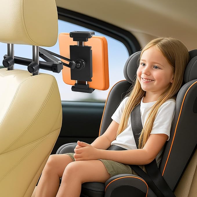 Car Headrest Tablet Holder - [Zinc Alloy Lockable Arm][Foldable Clip] Universal Car Tablet Mount Backseat, Car Accessories for Kids, for iPad Pro, Air, Mini, Galaxy, Fire HD, 4.7-13" Tablets