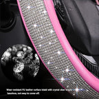Bling Diamond Leather Steering Wheel Cover for Women Girls with Crystal Rhinestones, Universal Fit 14.5-15 Inch Car Steering Wheel Cover Accessories