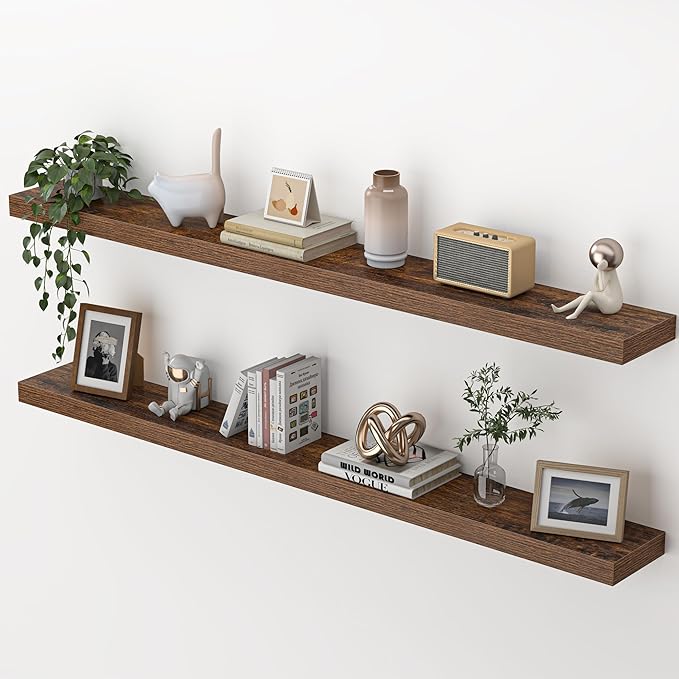 Heimlove 55 Inch Floating Shelves for Wall,Extra Long Mounted Storage Wall Shelves with Invisible Metal Bracket for Bedroom L