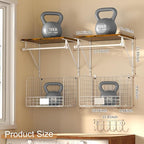 DAOUTIME 2 Set Laundry Room Wall Mounted Shelves With Wire Storage Baskets, Over Washer and Dryer With Hanging Rods and Hooks