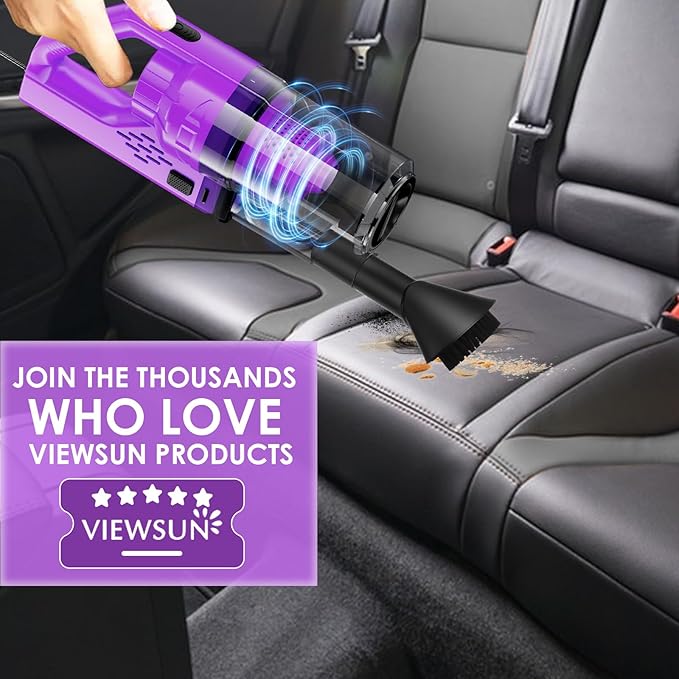 Viewsun 17PCS Car Cleaning Kit, Purple Car Interior Detailing Kit with High Power Handheld Vacuum, Detailing Brush Set, Winds