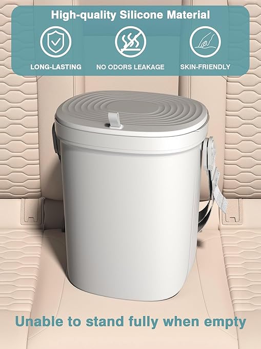 Waterproof Car Garbage Can, 1.9 Gallon Soft Silicone Hanging Trash Can for Car with Lid, Easy to Clean Multi-Purpose Automotive Garbage Bin