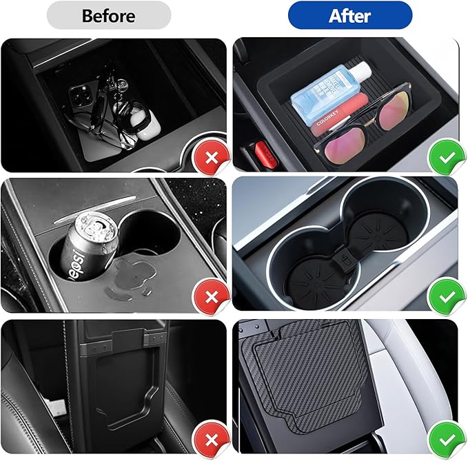 5 Pcs Center Console Organizer Tray for Tesla Model Y Juniper 2026 2025 and Model 3 Highland Refreshed 2025 2024 Refreshed Highland Accessories Set with Cup Holder and Armrest Drawer Organizer