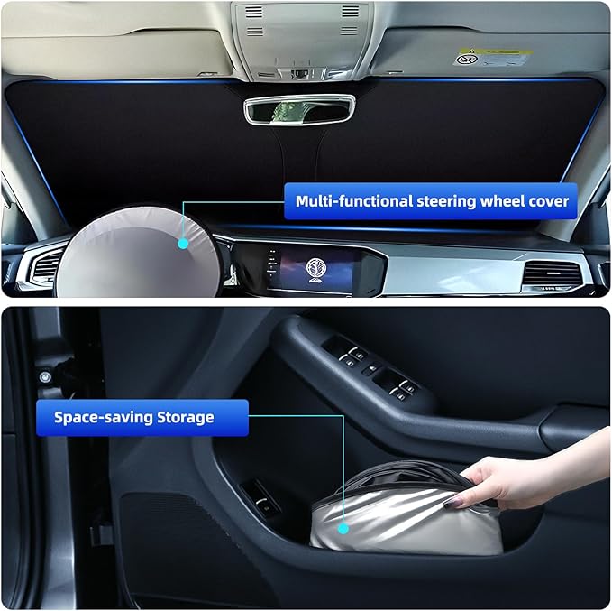 Side Window Sunshades Intended for Nissan Sentra 2020-2025, Front Window Shades Custom Fit Sentra, Foldable Car Sun Shield with Steering Wheel Sunshade to Block UV Keep Car Cool