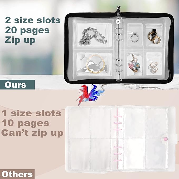 Travel Jewelry Organizer Transparent Jewelry Storage Book Set with Anti-oxidation Pocket Traveling Necklace Earring Organizer
