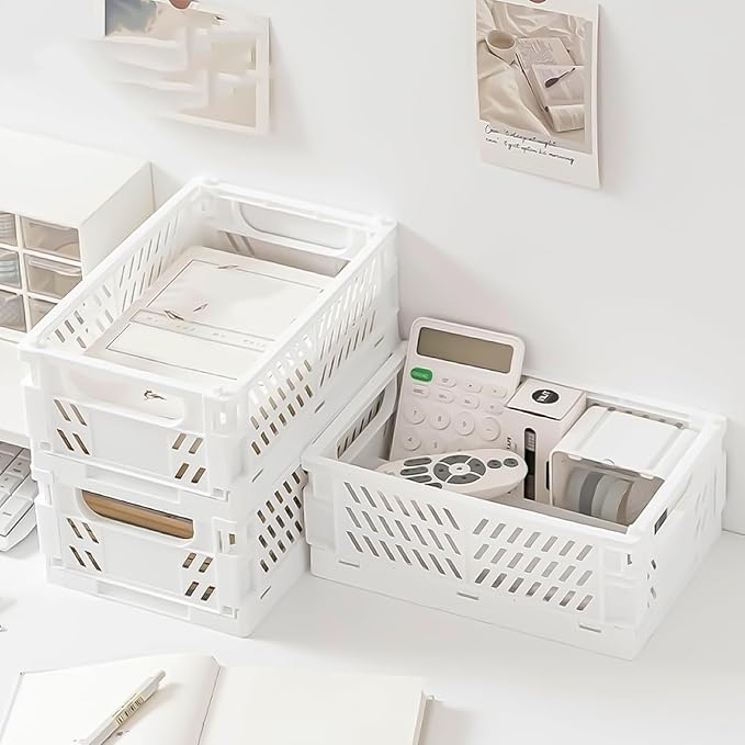 Small Pastel Plastic Storage Bins 2Pcs Foldable Pastel Crates Plastic Basket Colorful Storage Containers Baskets for Classroo