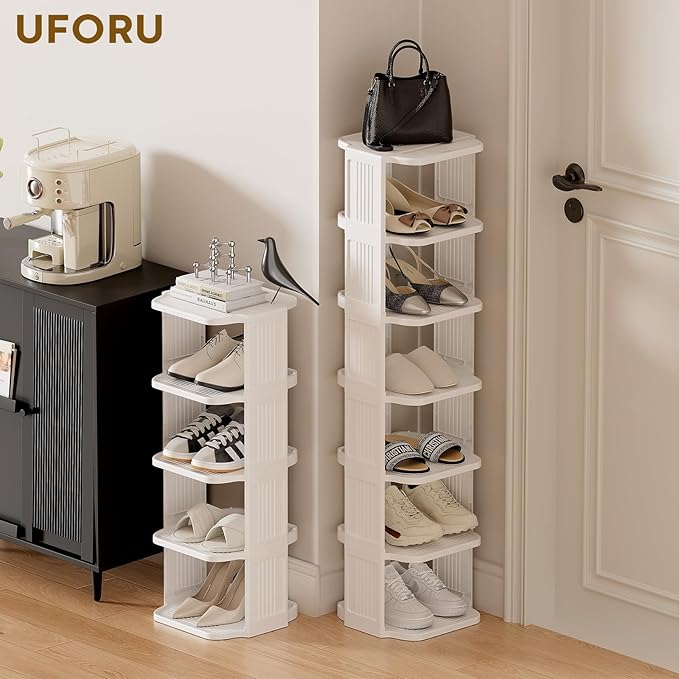 Vertical Shoe Rack, 9-Tier Plastic Stackable Storage Shelf for Small Closets and Narrow Spaces, Compact Free Standing Shoe Ra