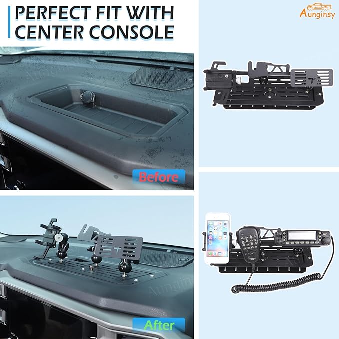 Aunginsy Center Console Dash Storage Organizer Tray Compatible with Toyota Tundra/Sequoia 2022-2026, Dashboard Storage Box with Phone Holder/Walkie-Talkie Stand/Radio Stand Insert Mounted Accessories